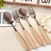 سرویس قاشق و چنگال 12 پارچه 6 نفره مدل دسته چوبی G12