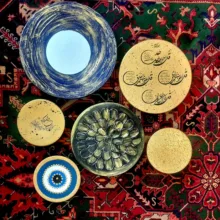 بشقاب دیوارکوب سفالی مدل چهار قل و وان یکاد مجموعه 6 عددی