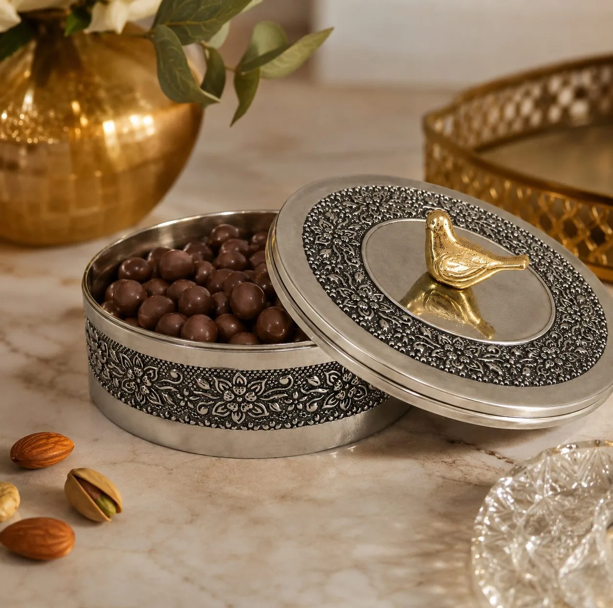 شکلات خوری مسی مدل قلم زنی کد ZH356.12
