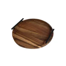 سینی دسته دار مدل چوب گردو طرح گرد سایز 30*30 سانتی متر