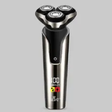 ماشین اصلاح موی صورت شارژی لنکا مدل L-1110، چرخشی صفر زن، با 3 تیغه استیل ضد زنگ، نمایشگر سطح باتری، شارژ USB، 150 دقیقه شارژدهی و 120 دقیقه زمان شارژ