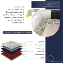 فرش ماشینی 200 شانه زمینه طوسی حاشیه زرد مدل چاپی طرح آشپزخانه اورکوم کد kitchen.5002.01 بسته دو عددی