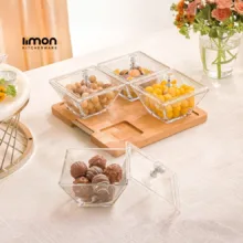 اردوخوری لیمون مدل مربع پایه چوبی کد FIDOKA-2243 مجموعه 4 عددی