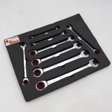 آچار یکسر تخت و یکسر رینگی جغجغه ای سامکو مدل YP-AT-8-19MM مجموعه 8 عددی