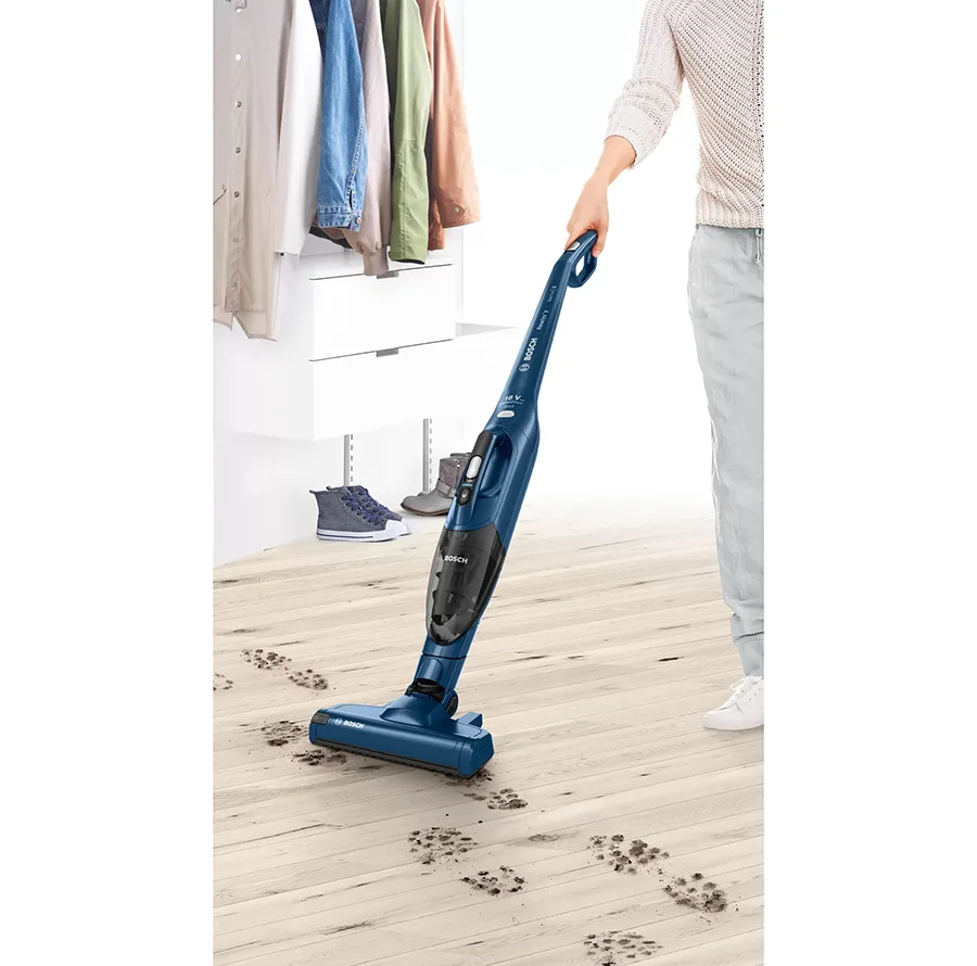 جارو شارژی عصایی بوش مدل BCHF2MX20 با باتری 20 ولت لیتیومی، مدت کارکرد تا 44 دقیقه، فناوری Easy Clean System، برس Electro برای سطوح مختلف، نازل منعطف، فیلتر قابل شستشو و دو سطح قدرت