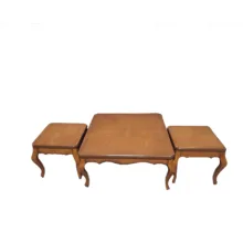 ست میز جلومبلی و میز عسلی مربع با پایه چوب و صفحه MDF، چوب راش مدل MR100 فندقی مجموعه 3 عددی