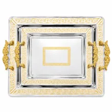 سینی دسته دار تونیش مدل مجلسی کد ۱۳۰۱ طرح Versace سایز ۳۰*۴۳ سانتی متر مجموعه دو عددی