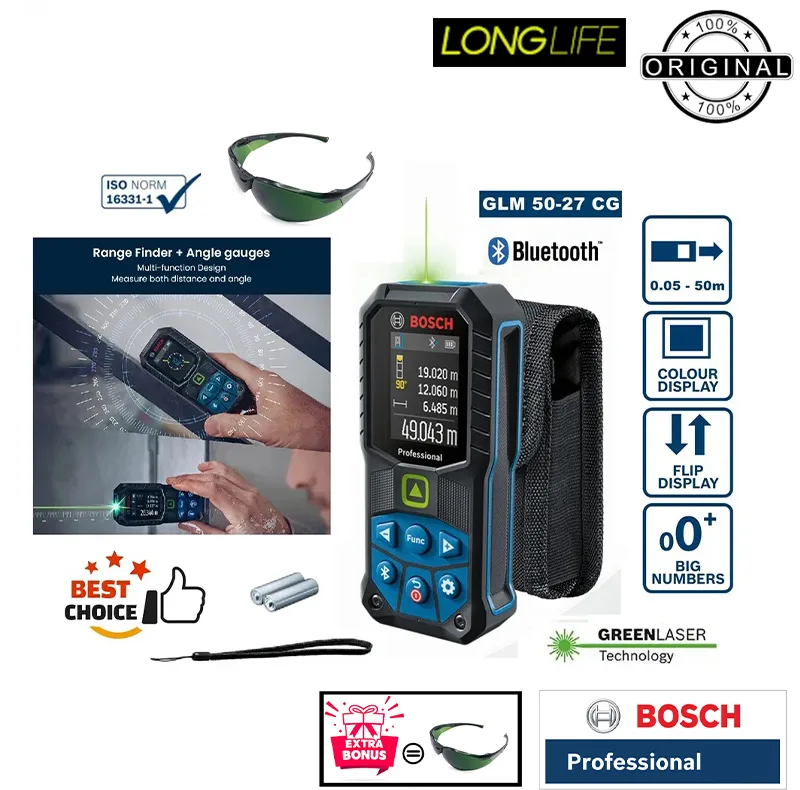 متر لیزری بوش مدل GLM 50-27 CG Extra Green Glass برد 50 متر