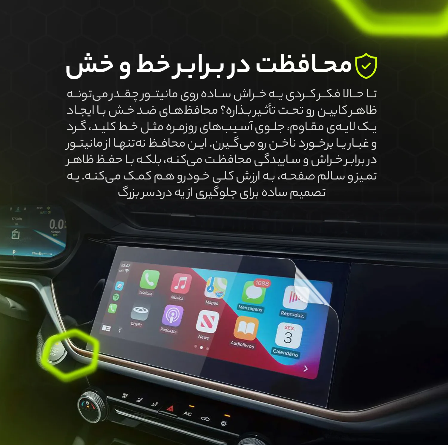 محافظ صفحه نمایش آنتی رفلکس مانیتور خودرو مولتی نانو مدل X-S1B مناسب برای ریرا