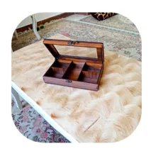 جعبه پذیرایی شکلات‌خوری مستطیل مدل نگاران کد 02 با جنس MDF و پلاستیک و درب شفاف، ابعاد 24.5x15.5x6 سانتی‌متر، غیرقابل شست‌وشو
