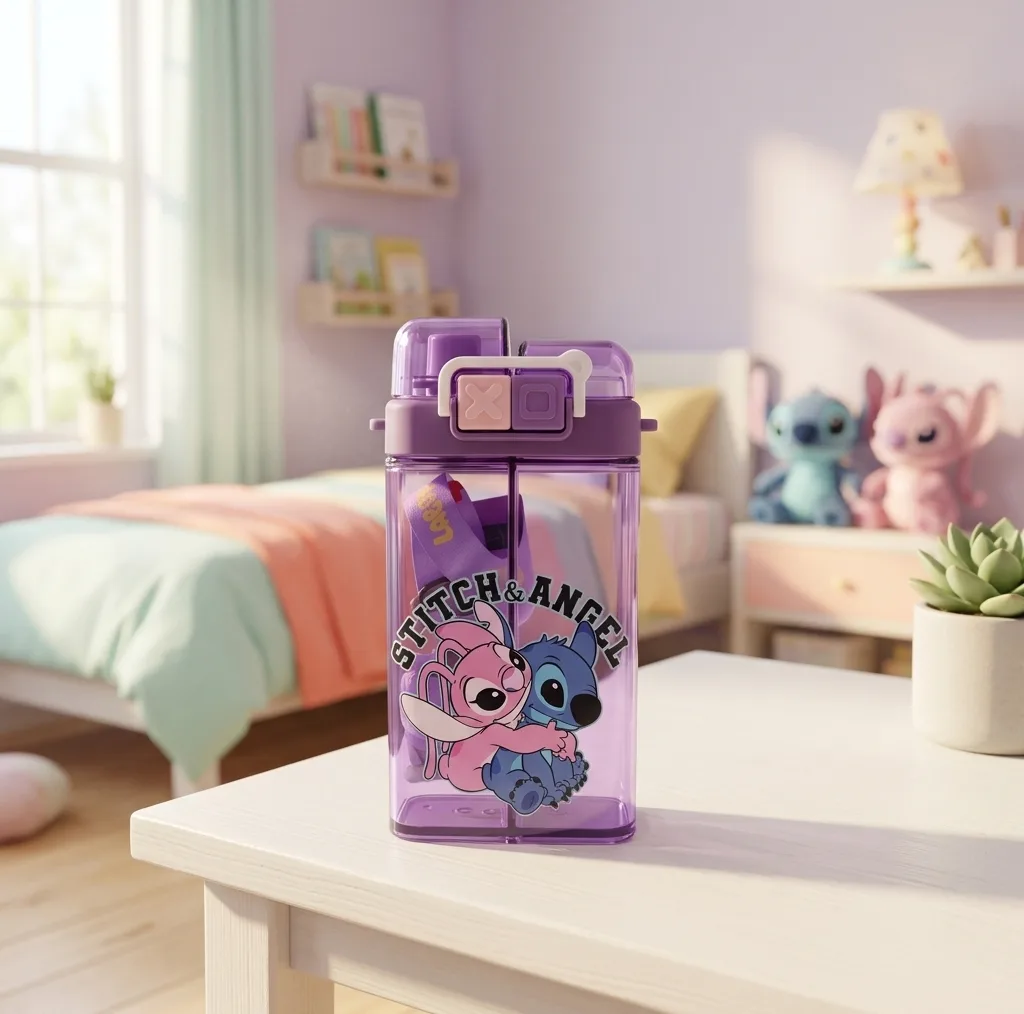 قمقمه کودک مدل کتابی دومخزنه طرح استیچ و آنجل Stitch & Angel گنجایش 0.5 لیتر