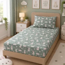 ملحفه نخی مدل تشک کودک کشدوز یک نفره سایز 90x200 سانتی متر