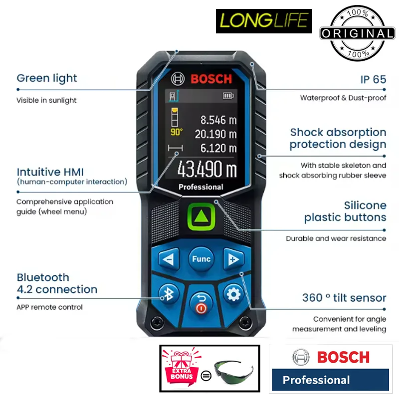 متر لیزری بوش مدل GLM 50-27 CG + Green Glass Laser برد 50 متر