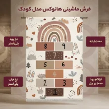 فرش ماشینی 1000 شانه هانوکس زمینه کرم - قهوه‌ای حاشیه چند رنگ مدل کودک کد U301