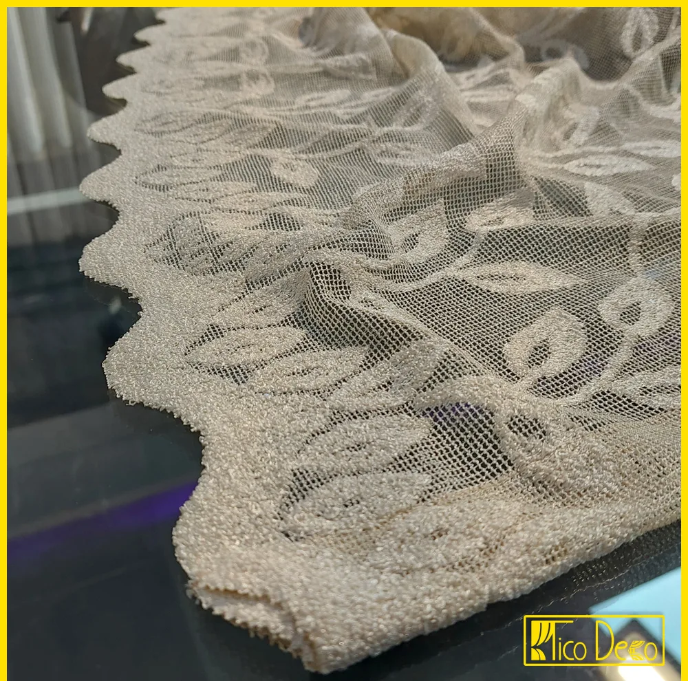 پرده پانچ تیکو دکو مدل تور راشل کادکا طرح برگی دالبوردار سایز 280 × 225 سانتی‌متر مجموعه‌ 2 عددی