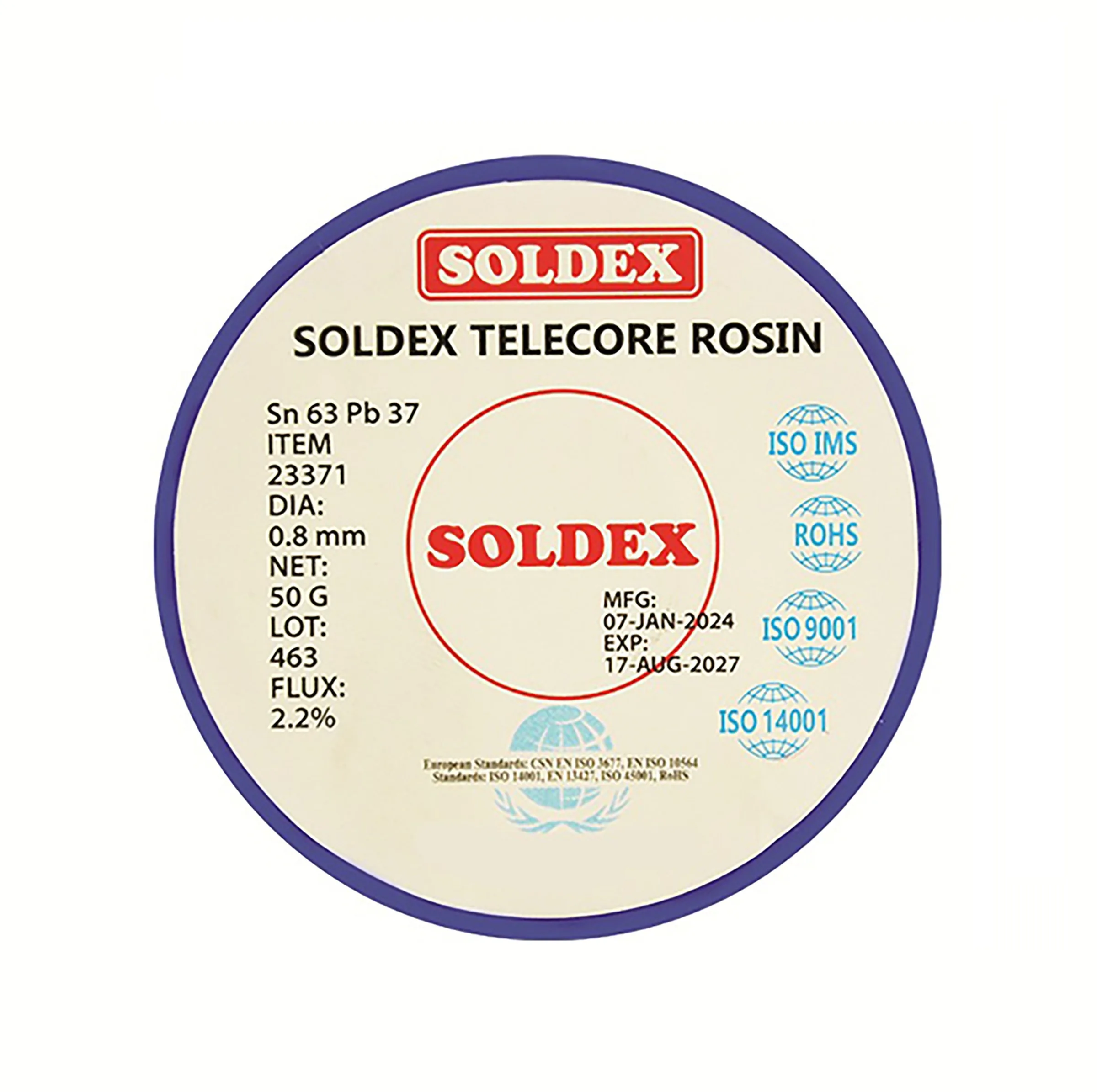 سیم لحیم سولدکس مدل SOLDEX Sn63 Pb37 وزن 50 گرم ضخامت 0.8 میلی متر