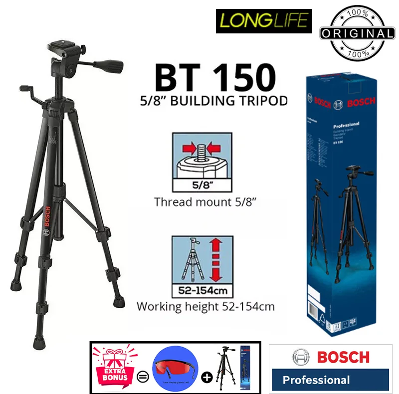 متر لیزری بوش مدل دوربین دار GLM 150-27C Professional + BT150 + Red Glass Laser برد 150 متر به همراه پایه