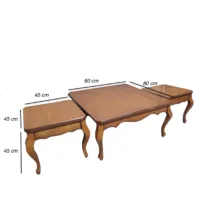 ست میز جلومبلی و میز عسلی مربع با پایه چوب و صفحه MDF، چوب راش مدل MR100 فندقی مجموعه 3 عددی