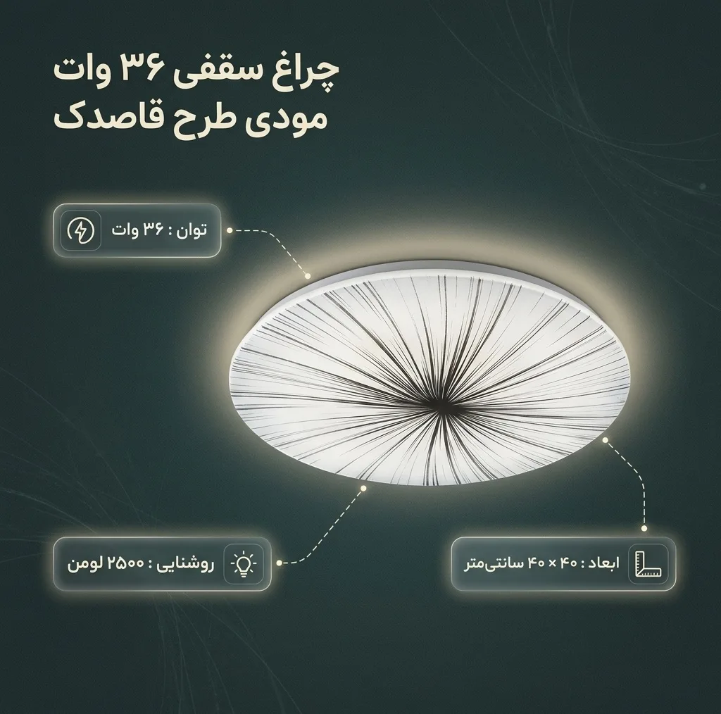 چراغ سقفی 36 وات مودی مدل گرد طرح قاصدک کد IR-MD6136R-P
