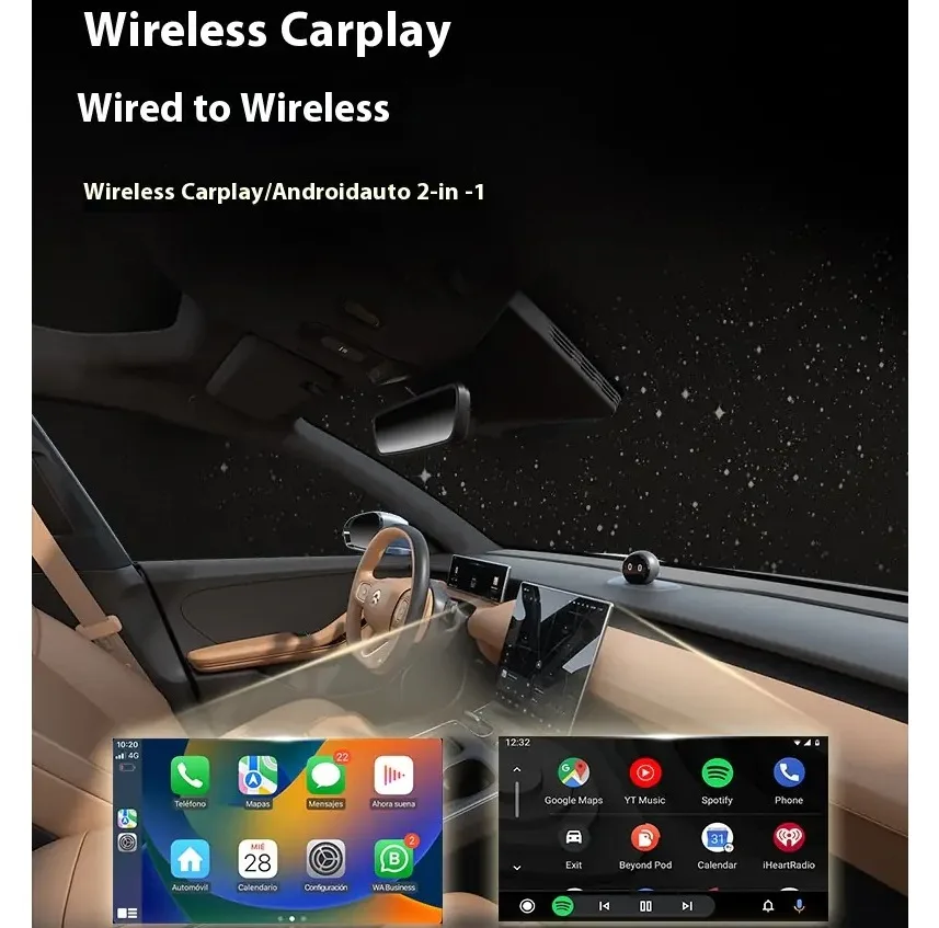 کارپلی و اندروید اتو مدل Wireless CarPlay/Android Auto Q1J به همراه مبدل USB به USB-C