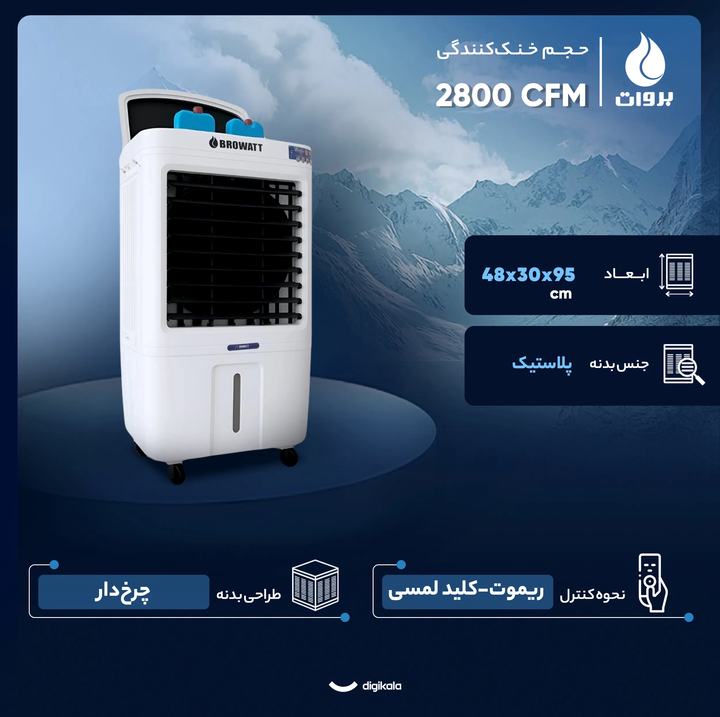 کولر آبی سلولزی 2800 بروات مدل کنترل دار
