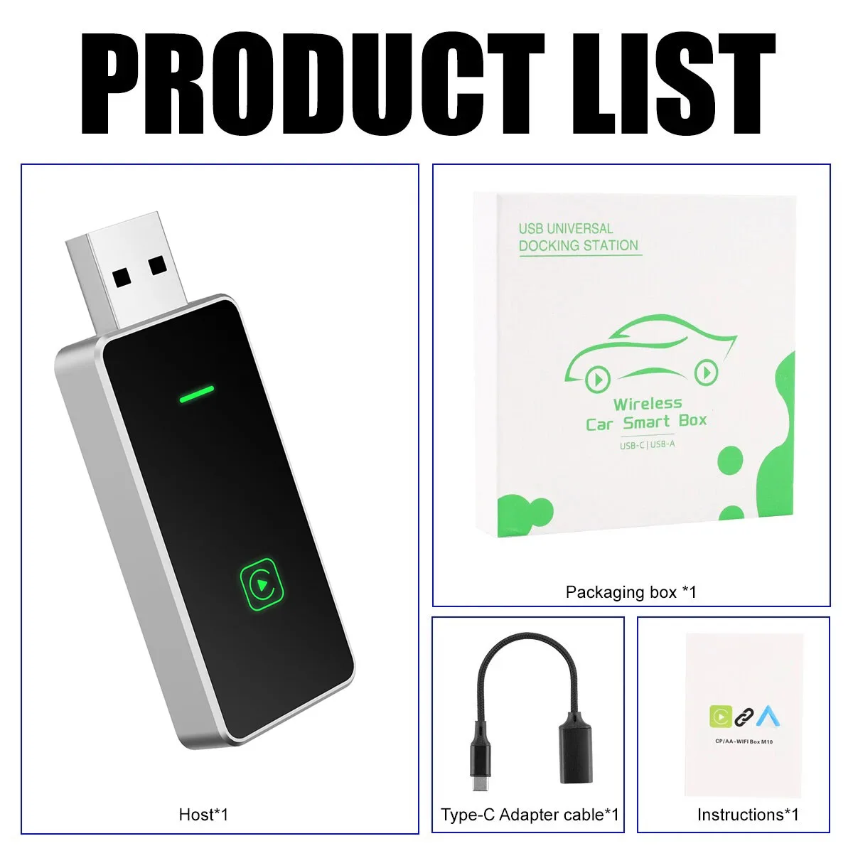 کارپلی و اندروید اتو مدل Wireless P7794 Carplay/Android Auto به همراه مبدل USB به USB-C