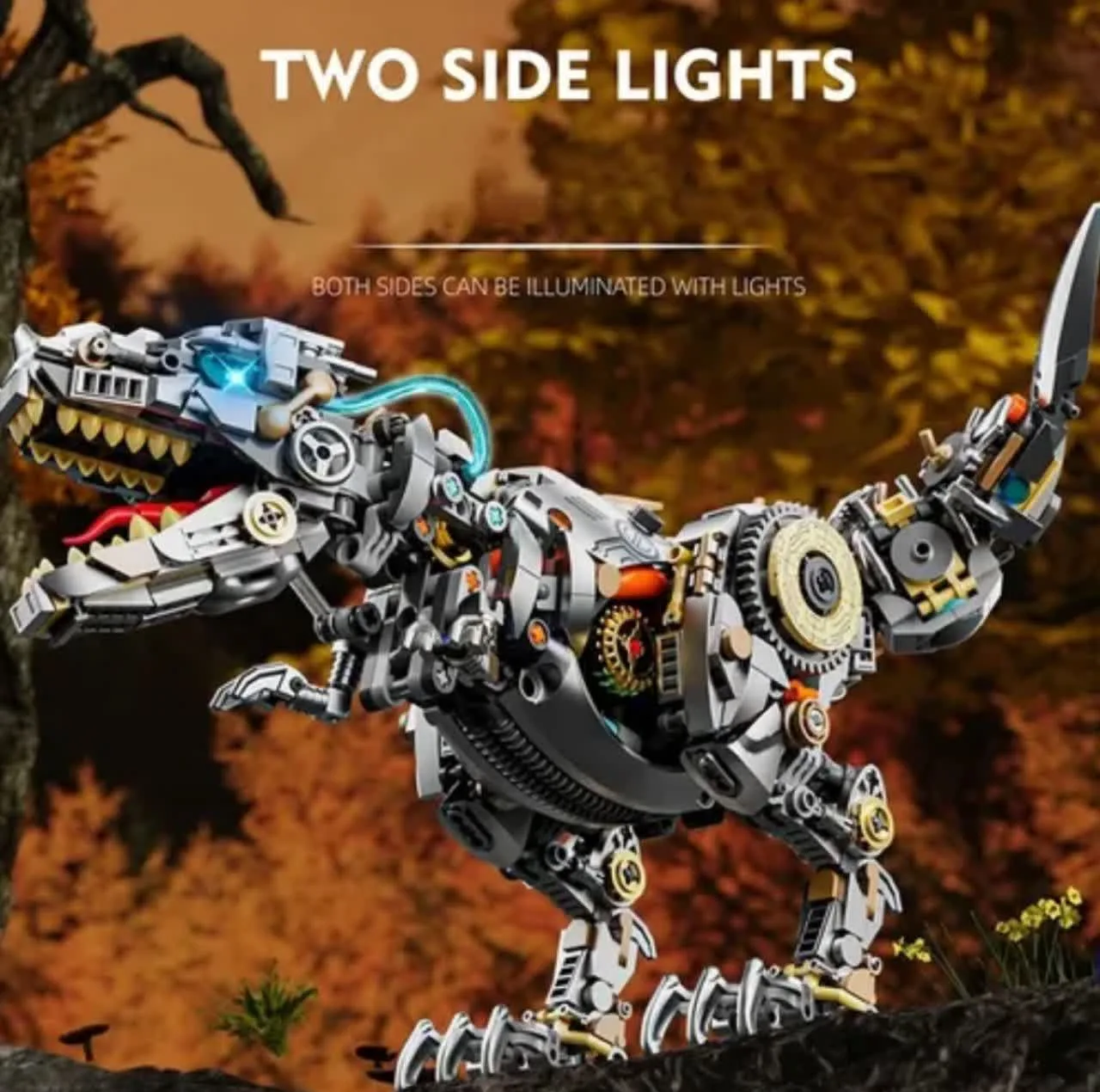 ساختنی 1268 تکه ناب سل مدل دایناسور تیرانوسوروس چراغدار به همراه پایه کد1268PCS DINOSAURS MECHANICAL NO13087