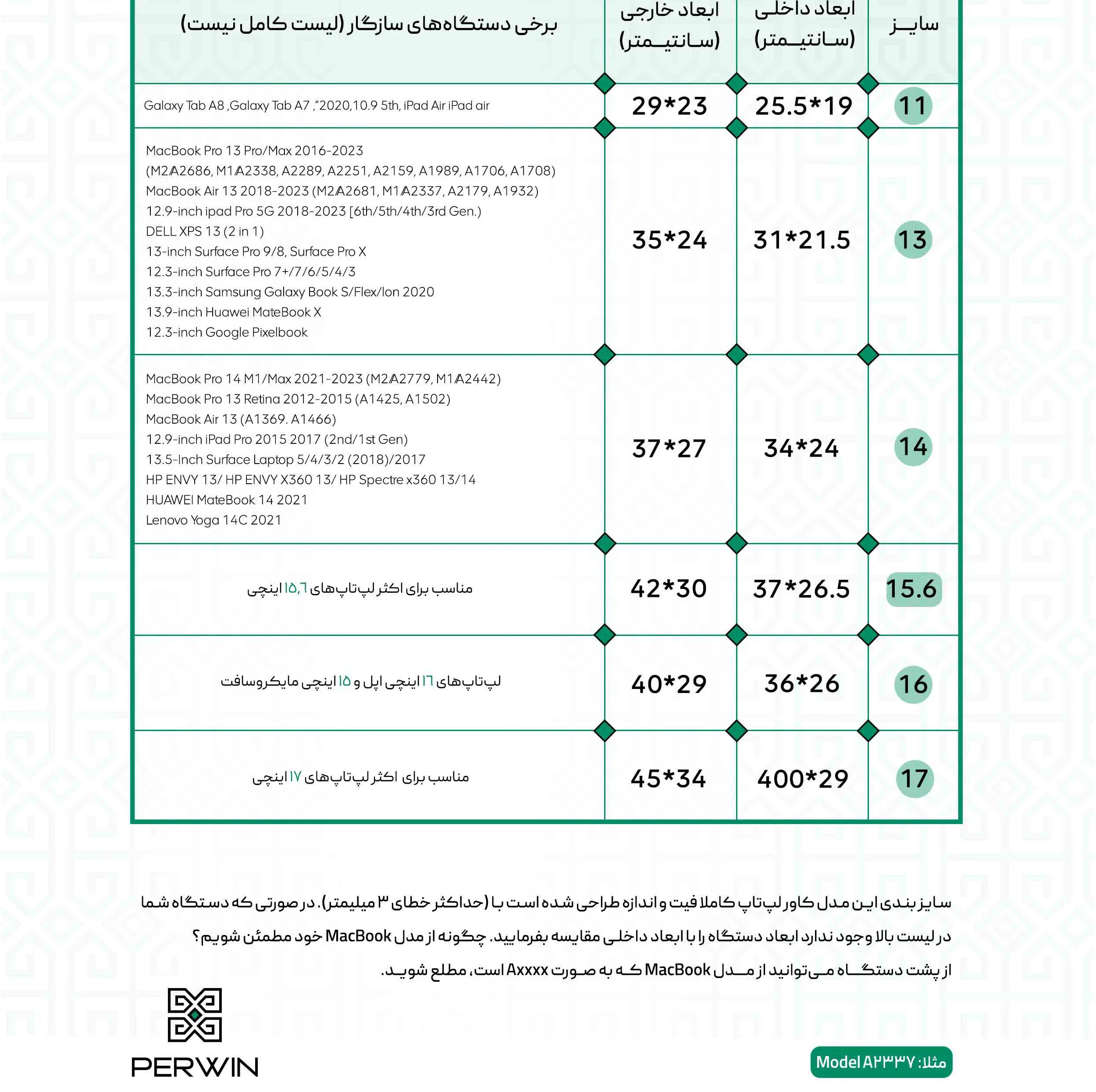 کاور لپ تاپ پِروین مدل LC-24 مناسب برای مک بوک 13 اینچی