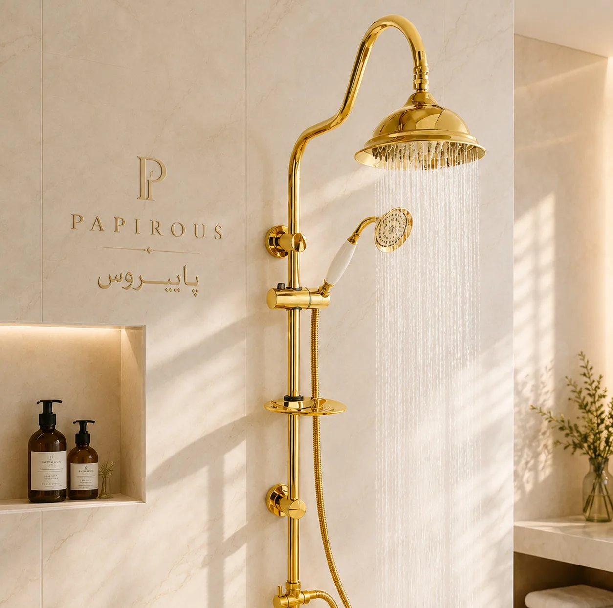 سردوش حمام پاپیروس مدل استیل New-Luxury مجموعه 2 عددی