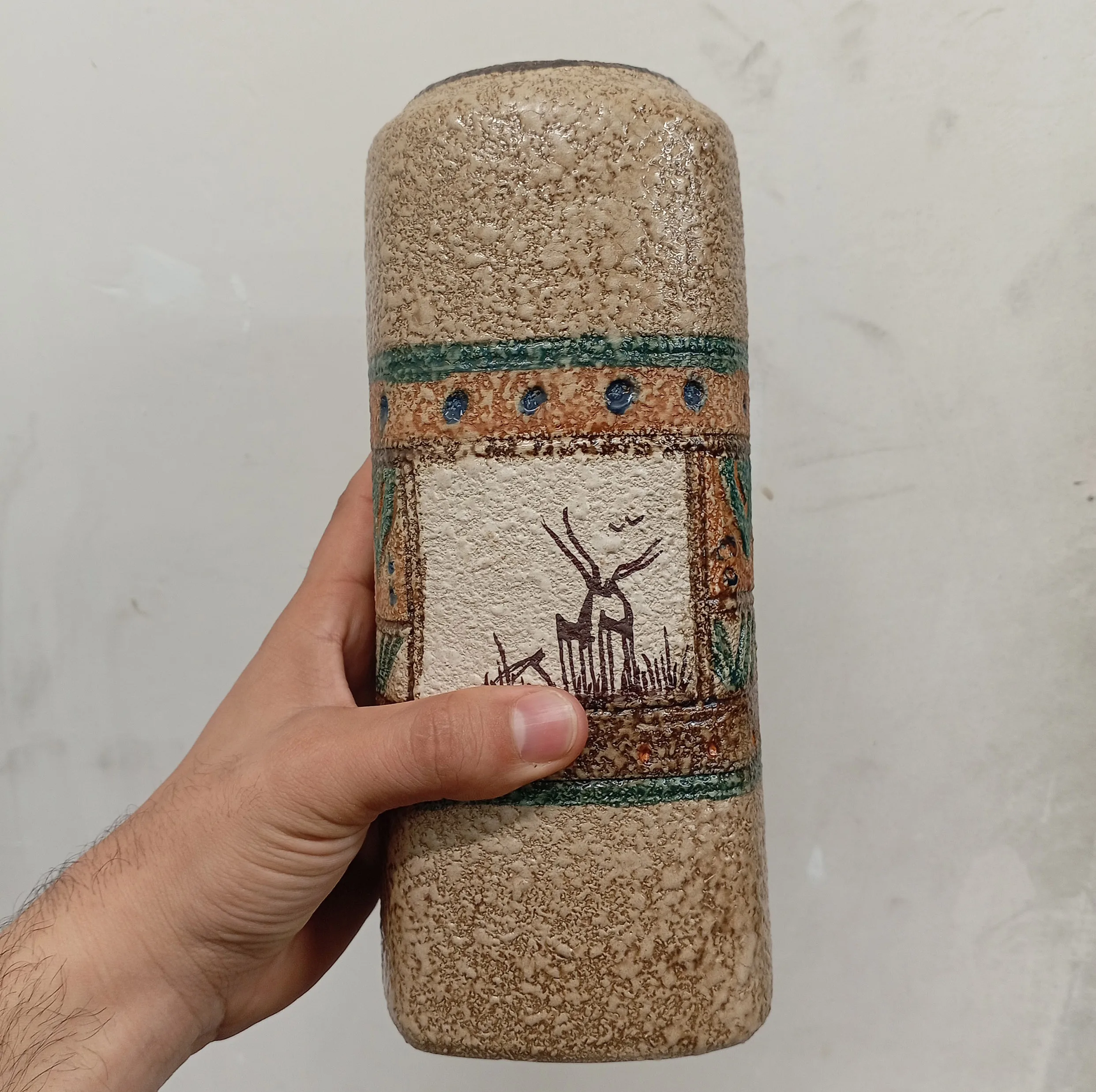 گلدان پتینه کاری سرامیکی مدل چهار پهلو
