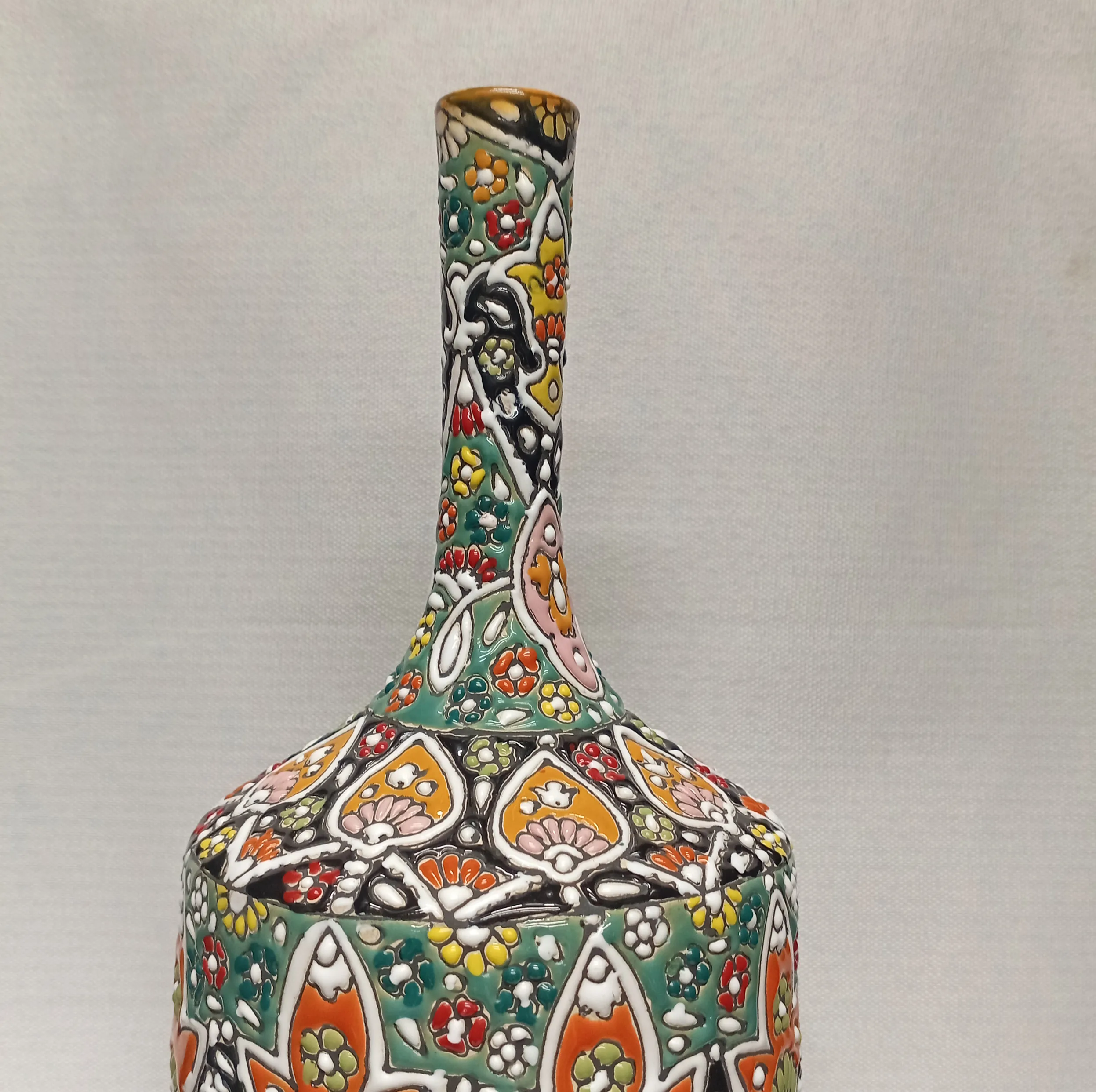 گلدان سفالی مدل مینا کاری گردن نازک