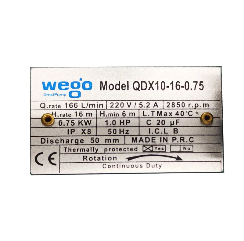پمپ کف کش 1 اسب بخار ویگو مدل QDX10-16-0.75