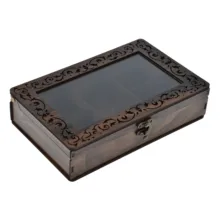 جعبه پذیرایی شکلات‌خوری مستطیل مدل نگاران کد 02 با جنس MDF و پلاستیک و درب شفاف، ابعاد 24.5×15.5×6 سانتی‌متر، غیرقابل شست‌وشو