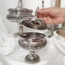 شکلات خوری مسی تک پایه در دار قلم زنی غزل گل کد ZH431.3