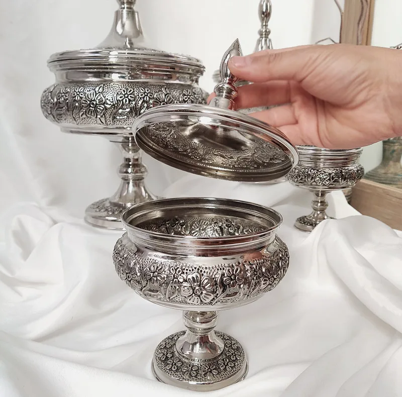 شکلات خوری مسی تک پایه در دار قلم زنی غزل گل کد ZH431.3