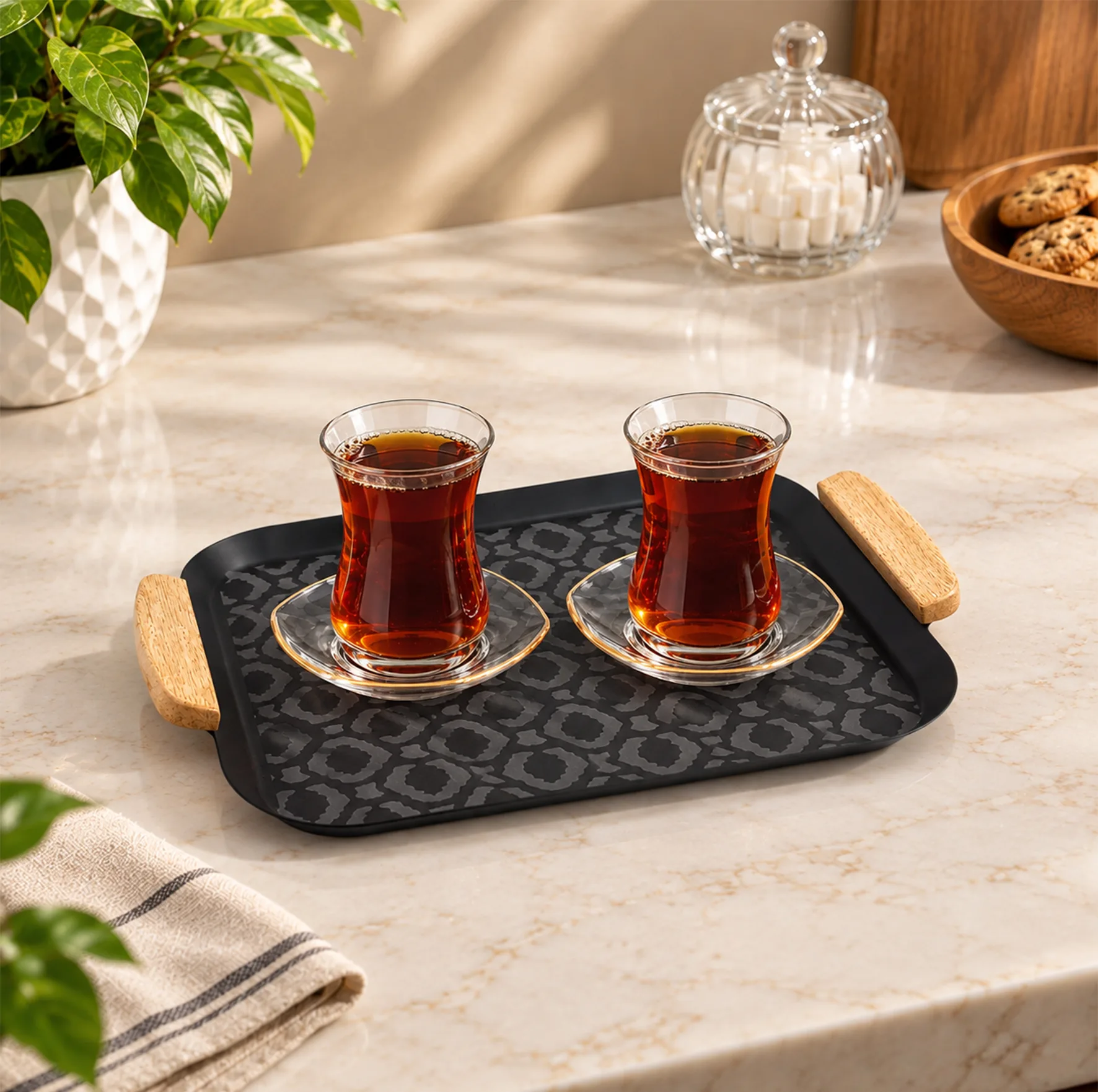 سینی دسته دار پرفکت هوم طرح لوزی مدل 6223 سایز 37*22 سانتی متر