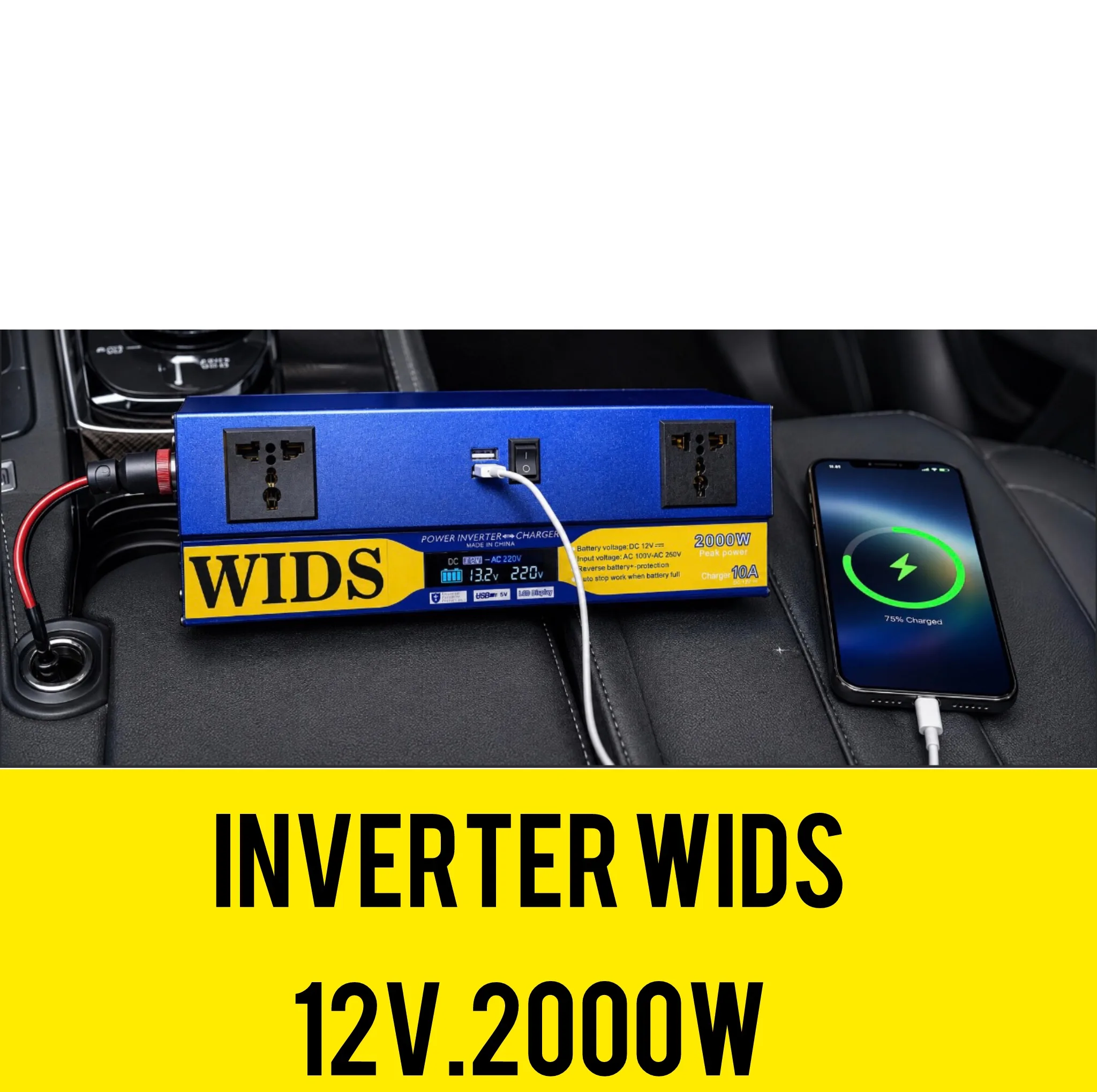 مبدل برق خودرو ویدز مدل شارژر دار 10آمپر 12V-TO-220V-2000W