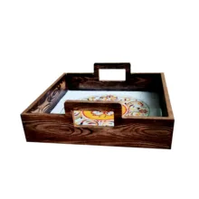 سینی دسته دار مدل چوبی رزین کد 2210 سایز 25*25 سانتی متر