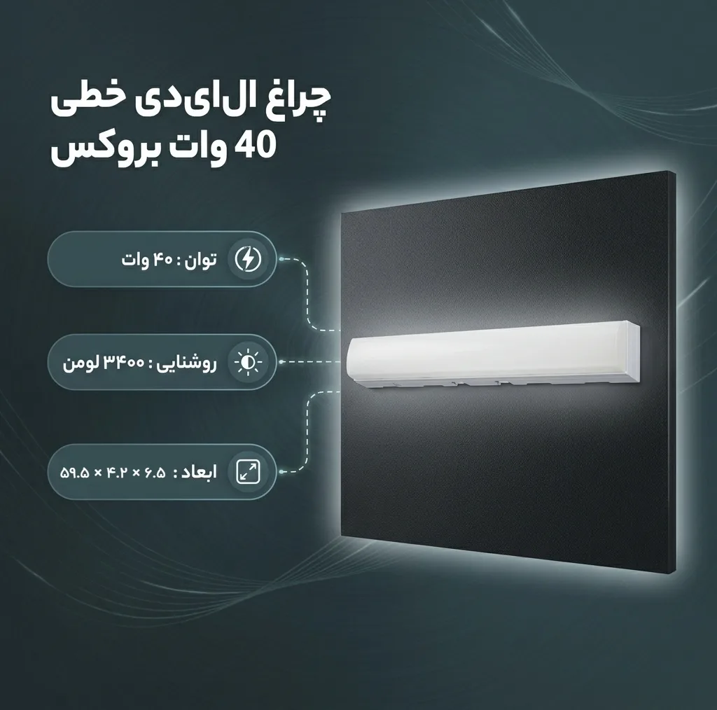 چراغ ال ای دی 40 وات بروکس مدل Linear بسته 2 عددی