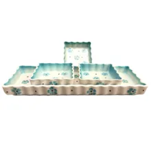 اردوخوری سرامیکی ۴ تکه طرح گل فیروزه ای