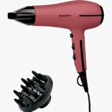 سشوار خانگی سیلور کرست مدل SHTT 2200 B2، با توان 2200 وات و موتور AC، تنظیم دما و سرعت در 2 حالت، دارای 2 سری با پخش یکنواخت گرما و متمرکزکننده پهن