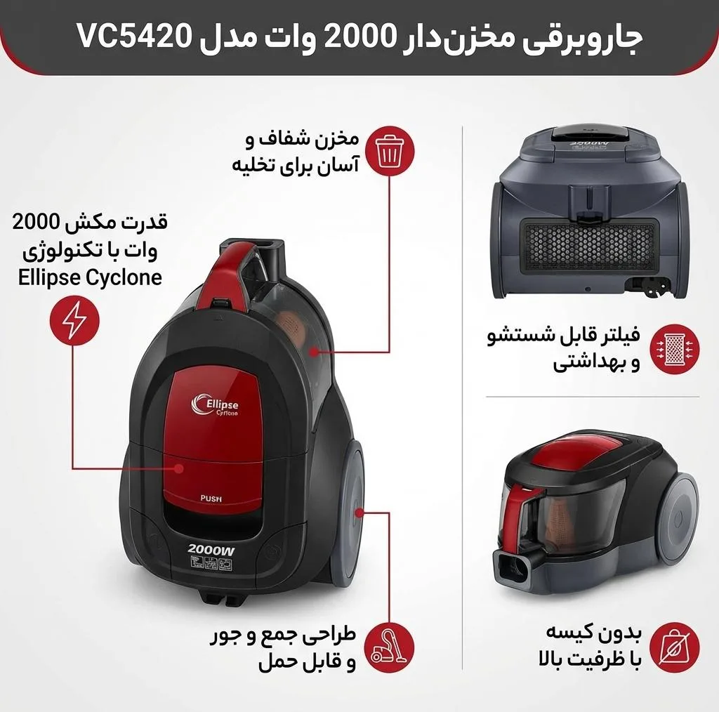 جاروبرقی مخزن‌دار 2000 وات مدل VC5420