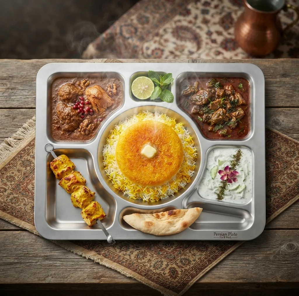 ظرف سرو مدل سلف سرویس استیل 7 خانه
