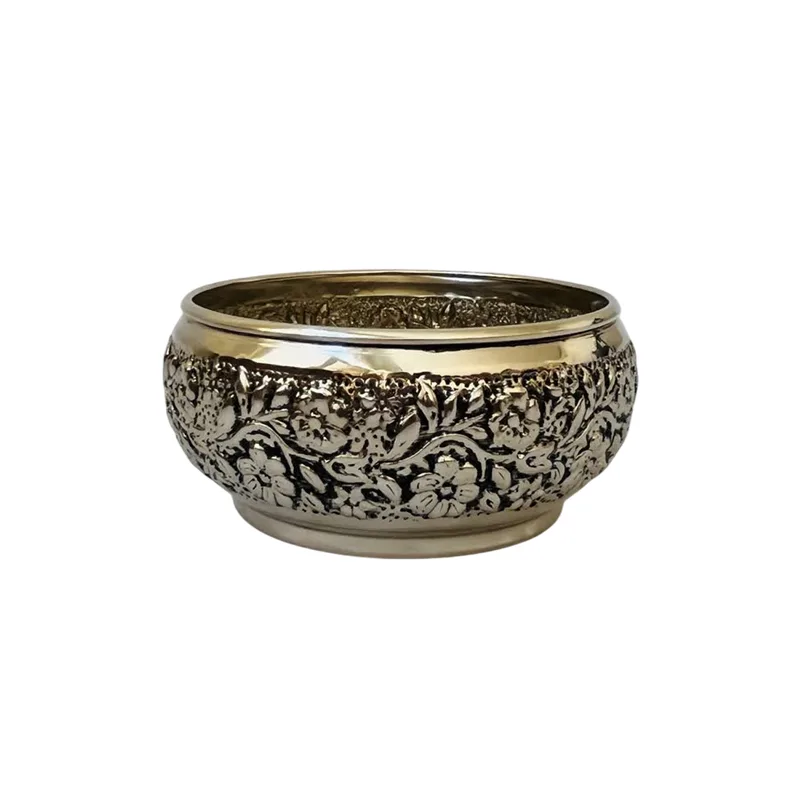 پیاله مسی طرح گرد قلم زنی کروم کد ZH419.2