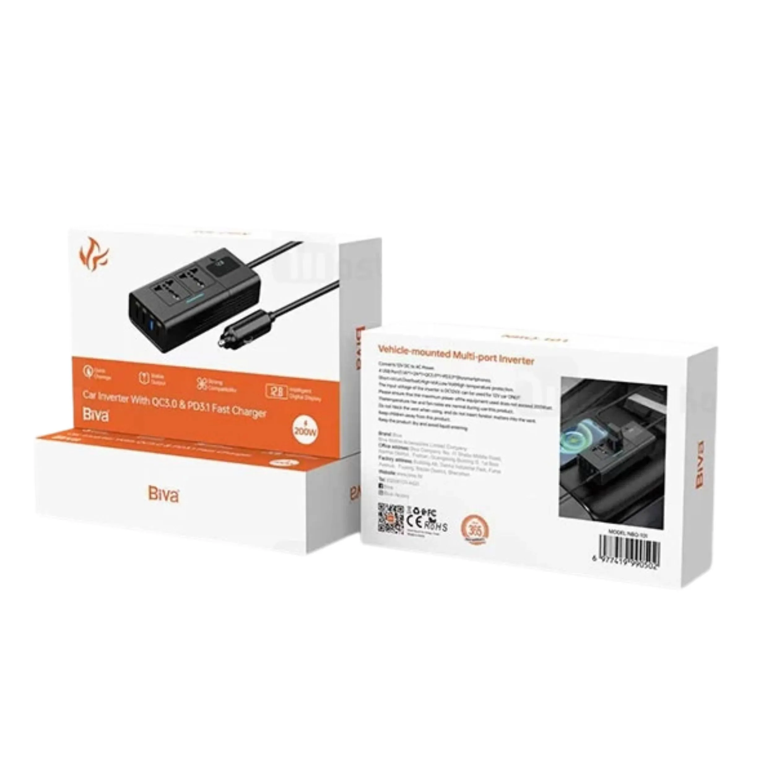 مبدل برق و اینورتر فندکی و چند راهی برق خودرو بیوا مدل NBQ-101 ظرفیت 200 وات