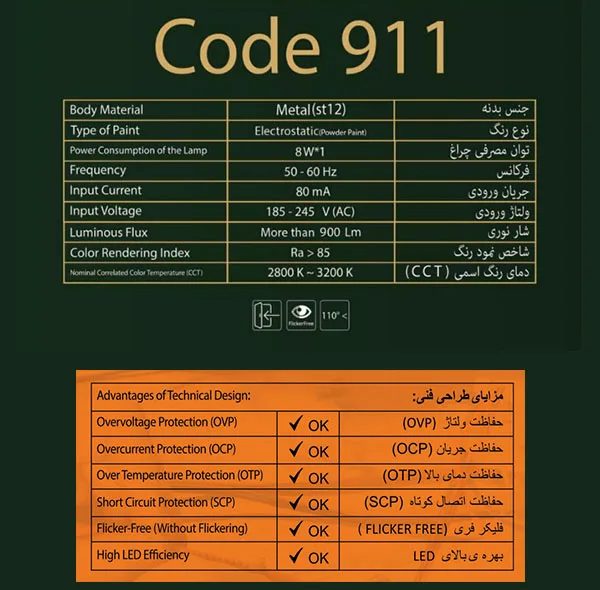 چراغ دیواری دکوراتیو کد 911