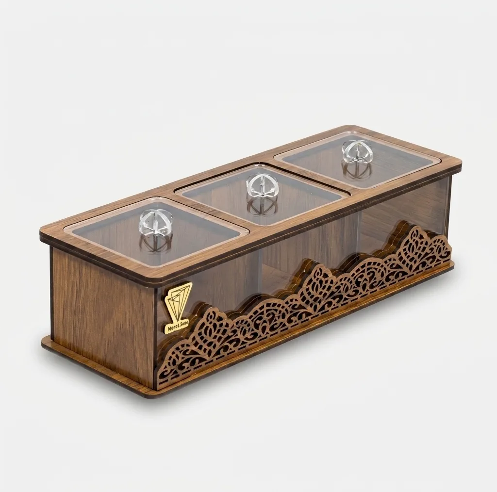 جعبه پذیرایی 3 خانه نارسی کد 03، مدل لوکسی، جنس MDF