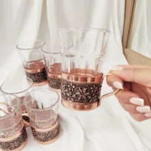 لیوان مسی مدل قلم زنی کد ZH457 مجموعه شش عددی