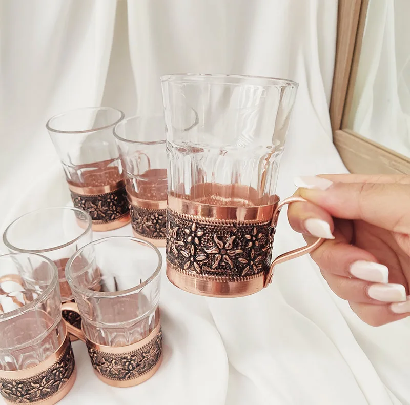 لیوان مسی مدل قلم زنی کد ZH457 مجموعه شش عددی