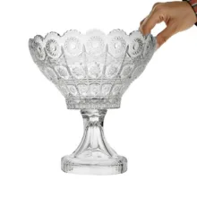 ساکورا آجیل‌خوری بلوری سری می جی مدل S09672200W، با شفافیت و تراش‌های تزئینی، ابعاد 23×23×23 سانتی‌متر، وزن 1495 گرم